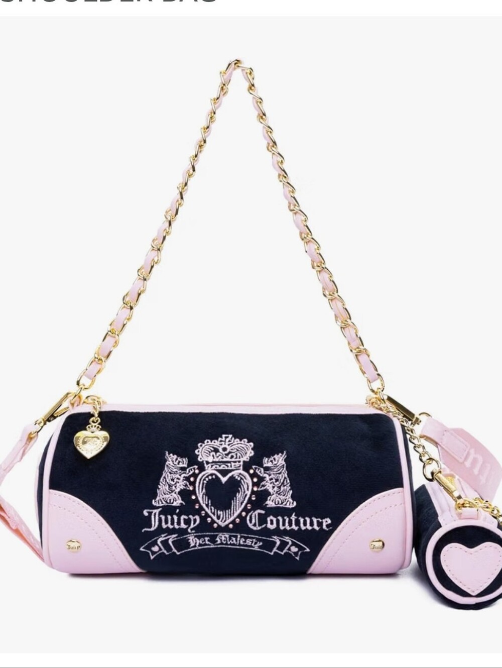 Juicy Couture Black and Light Pink Chain-Strap Shoulder Bag
